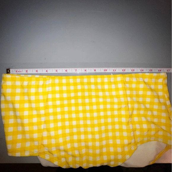Kona Sol, XL Gingham, textured yellow white plaid high waist bikini bottom NEW - Picture 4 of 8